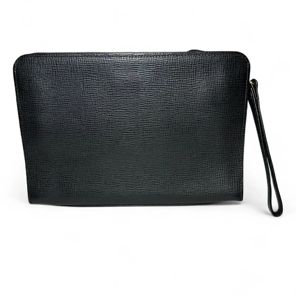 BURBERRY Black Leather Zip Clutch Wristlet, Unisex